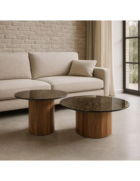 Lot de 2 Tables basses plateaux effet marbre