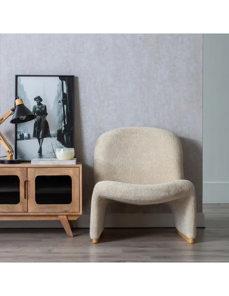 Fauteuil de salon moulé en tissu beige