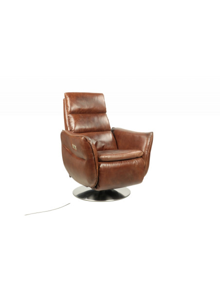 Fauteuil inclinable et pivotant avec haut dossier en cuir