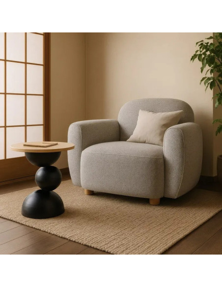 Fauteuil de salon arrondi en tissu gris chiné