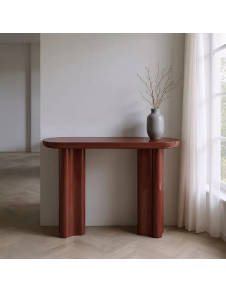 Console ovale laquée rouge grenat