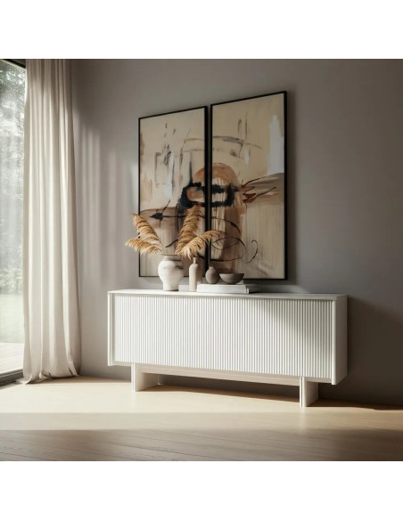 Buffet contemporain blanc avec plateau en marbre véritable