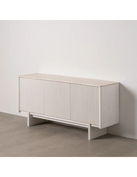 Buffet contemporain blanc avec plateau en marbre véritable