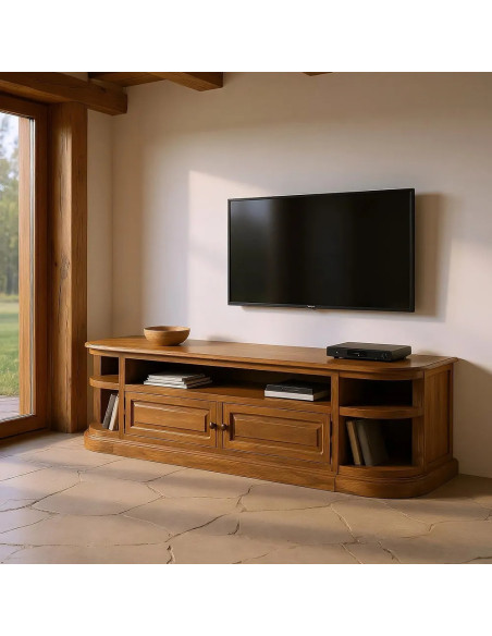 Grand meuble TV demi-lune bois massif