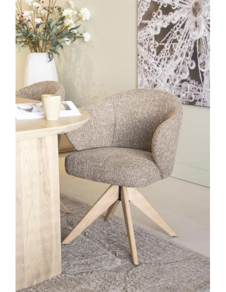 Fauteuil pivotant en chêne et tissu