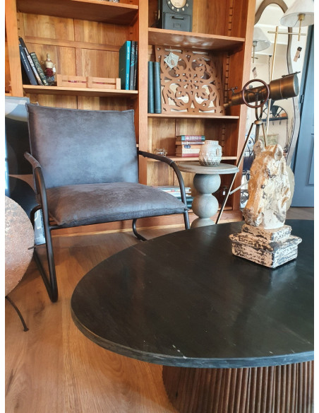 Fauteuil industriel en cuir gris à structure tubulaire Steve