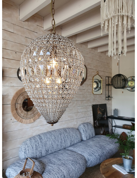 Grand lustre goutte en pampilles de verre 70 cm