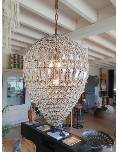Grand lustre goutte en pampilles de verre 70 cm