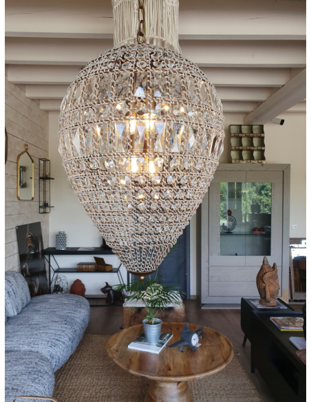 Grand lustre goutte en pampilles de verre 70 cm