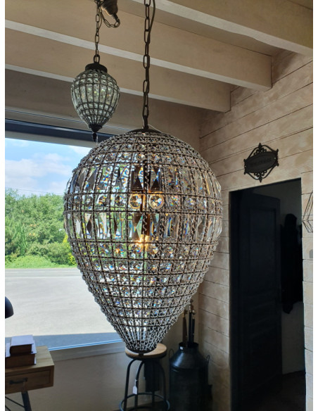 Grand lustre goutte en pampilles de verre 70 cm