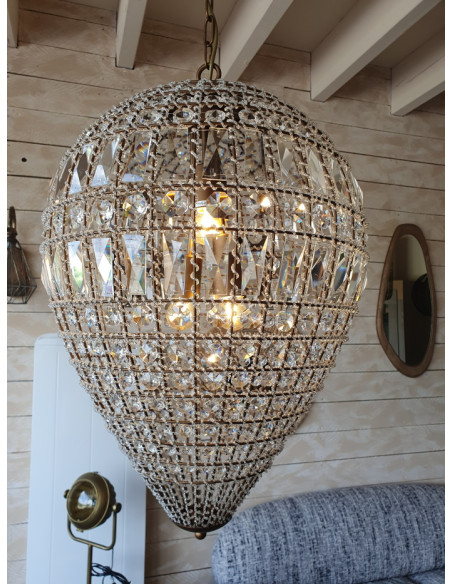Grand lustre goutte en pampilles de verre 70 cm