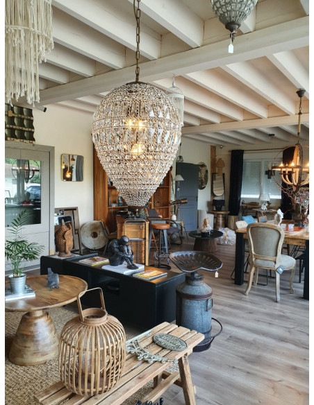 Grand lustre goutte en pampilles de verre 70 cm