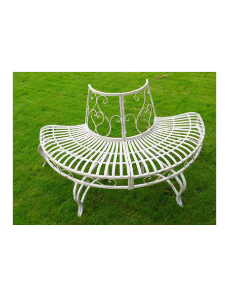 Banc demi-tour d'arbre en métal finition blanc crème antique