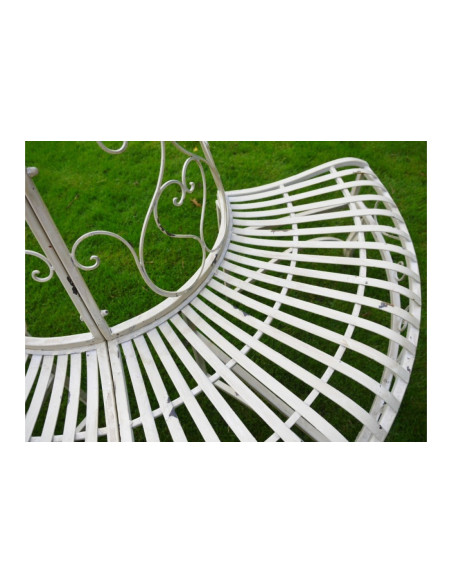 Banc demi-tour d'arbre en métal finition blanc crème antique