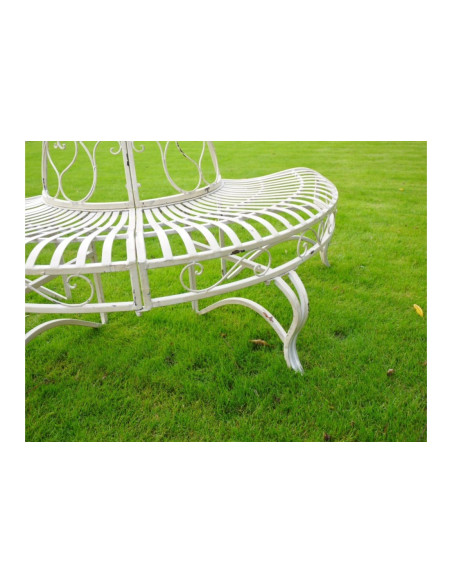 Banc demi-tour d'arbre en métal finition blanc crème antique