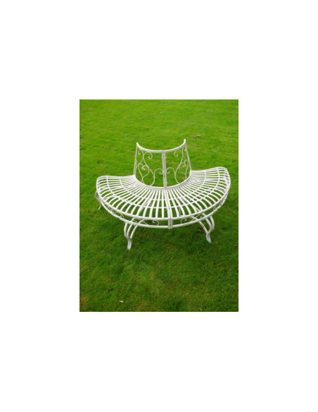 Banc demi-tour d'arbre en métal finition blanc crème antique