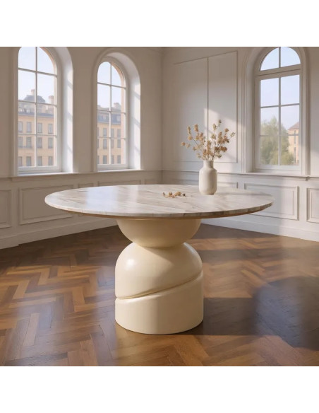 Table à manger ronde en manguier et marbre 120 cm