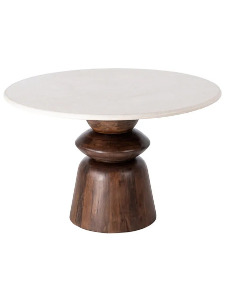 Table à dîner ronde en marbre et manguier