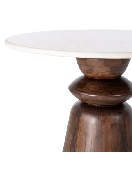 Table à dîner ronde en marbre et manguier