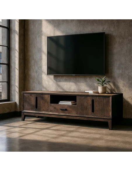 Grand meuble TV en manguier teinté 200 cm