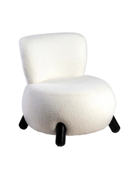 Fauteuil bas en tissu blanc et pieds hévéa noirs