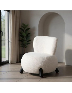 Fauteuil bas en tissu blanc...