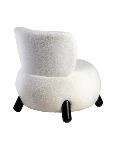 Fauteuil bas en tissu blanc et pieds hévéa noirs
