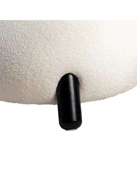 Fauteuil bas en tissu blanc et pieds hévéa noirs