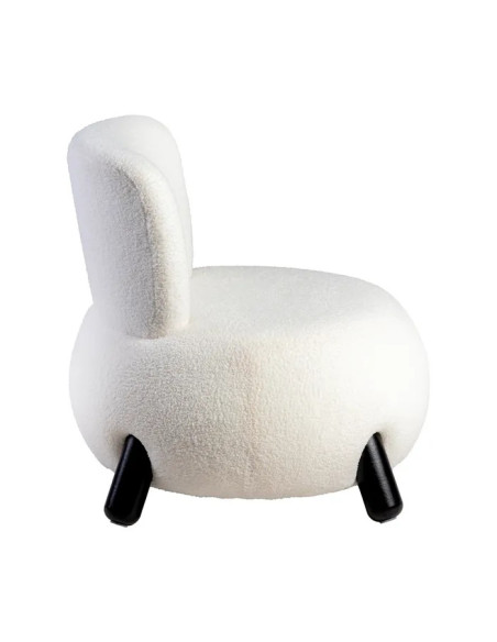 Fauteuil bas en tissu blanc et pieds hévéa noirs