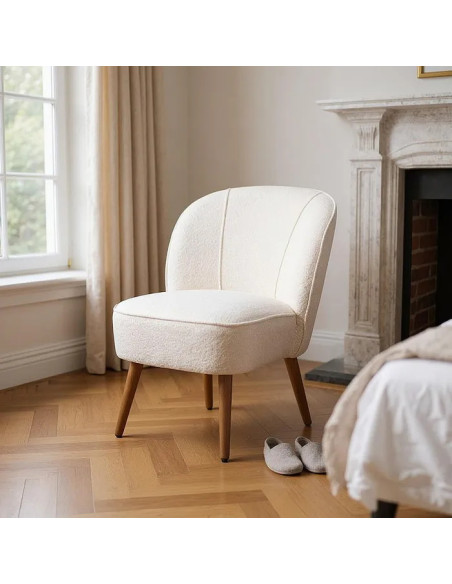Fauteuil rétro en tissu et bois d'hévéa