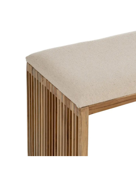 Lot de 2 banquettes en teck et tissu beige