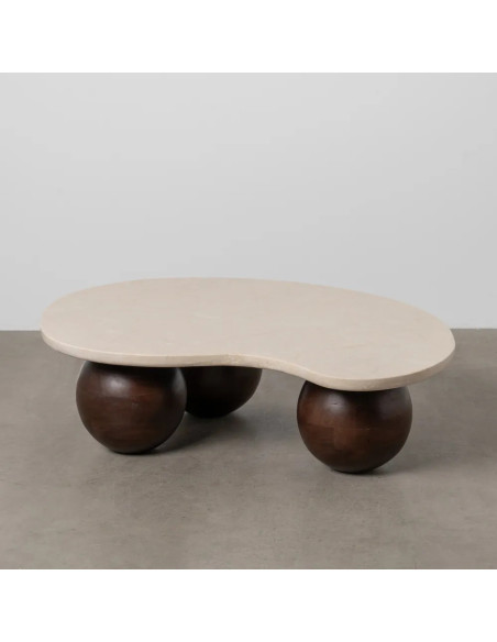Table de salon forme haricot en manguier et marbre