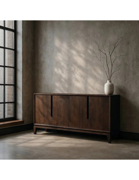 Grand bahut 4 portes en bois de manguier teinté 190 cm