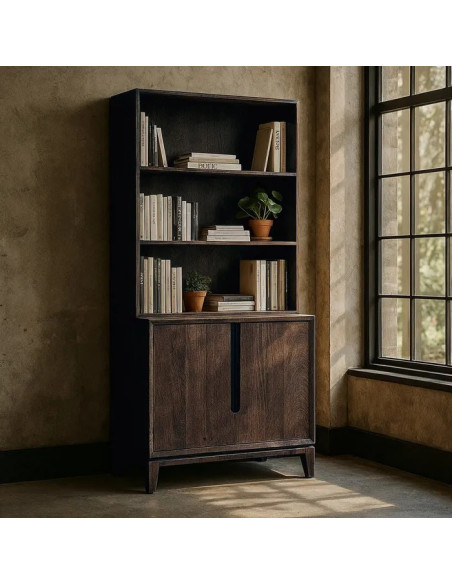 Meuble bibliothèque en manguier teinté