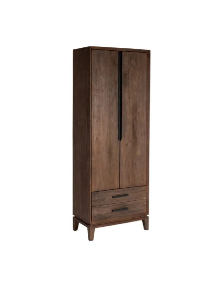 Armoire haute 2 portes 2 tiroirs en manguier teinté