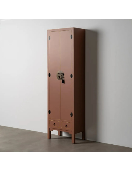 Armoire haute style Chinois avec deux tiroirs couleur Moka