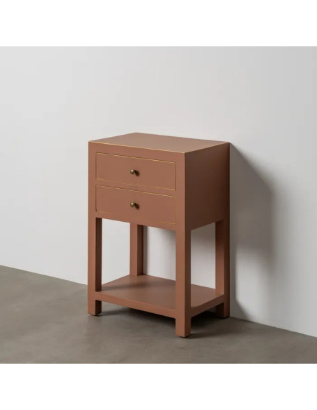 Chevet style chinois 2 tiroirs couleur Moka