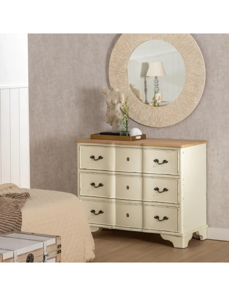 Commode 3 tiroirs crème et plateau naturel