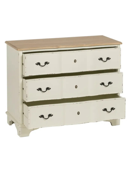 Commode 3 tiroirs crème et plateau naturel