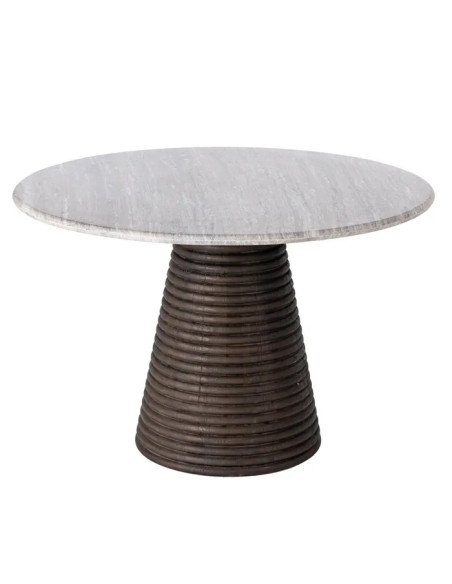 Table de repas ronde en manguier teinté et marbre 115 cm