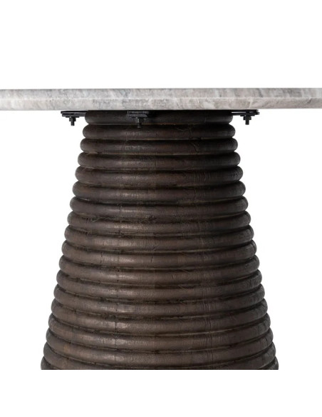 Table de repas ronde en manguier teinté et marbre 115 cm