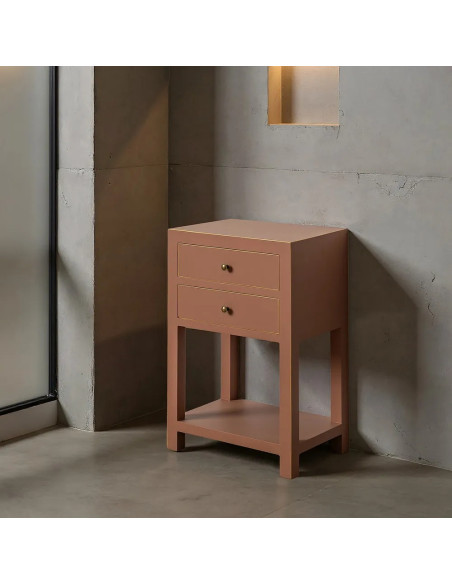 Chevet style chinois 2 tiroirs couleur Moka