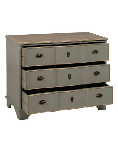 Commode 3 tiroirs taupe et liseré doré