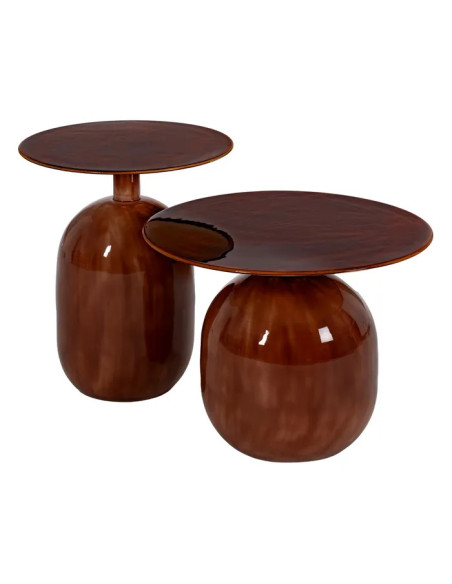 Lot de 2 tables d'appoint en métal émaillé