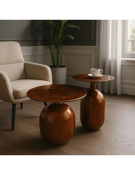 Lot de 2 tables d'appoint en métal émaillé