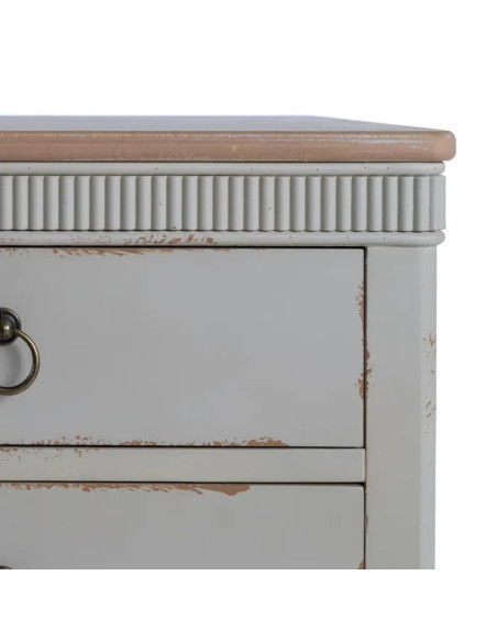 Table de chevet en bois patinée avec 3 tiroirs