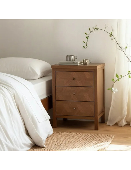 Table de chevet en paulownia avec tiroirs