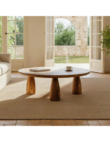 Table basse ronde en manguier pieds ronds