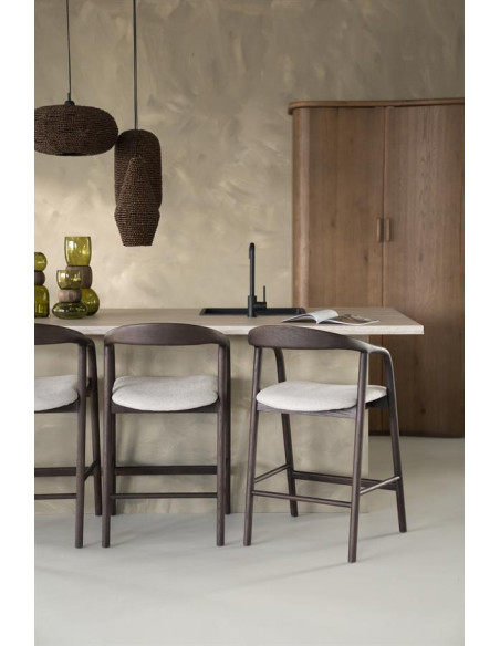 Tabouret de bar en bois marron teinté et assise rembourrée