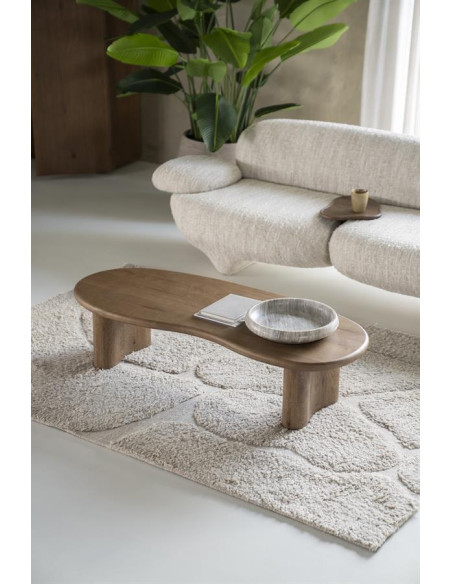 Table basse forme haricot en chêne massif Josh 140 cm